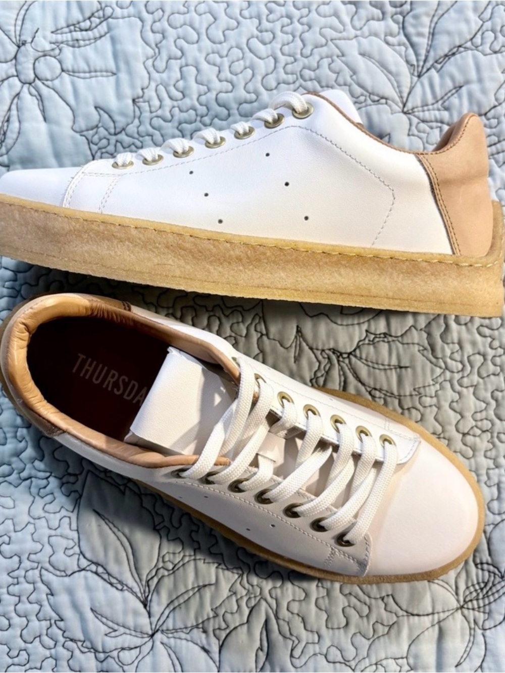 💥NEW THURSDAY BOOT COMPANY Leather Low-Top Sneakers White/Nubuck 37/US 6.5-7❤️